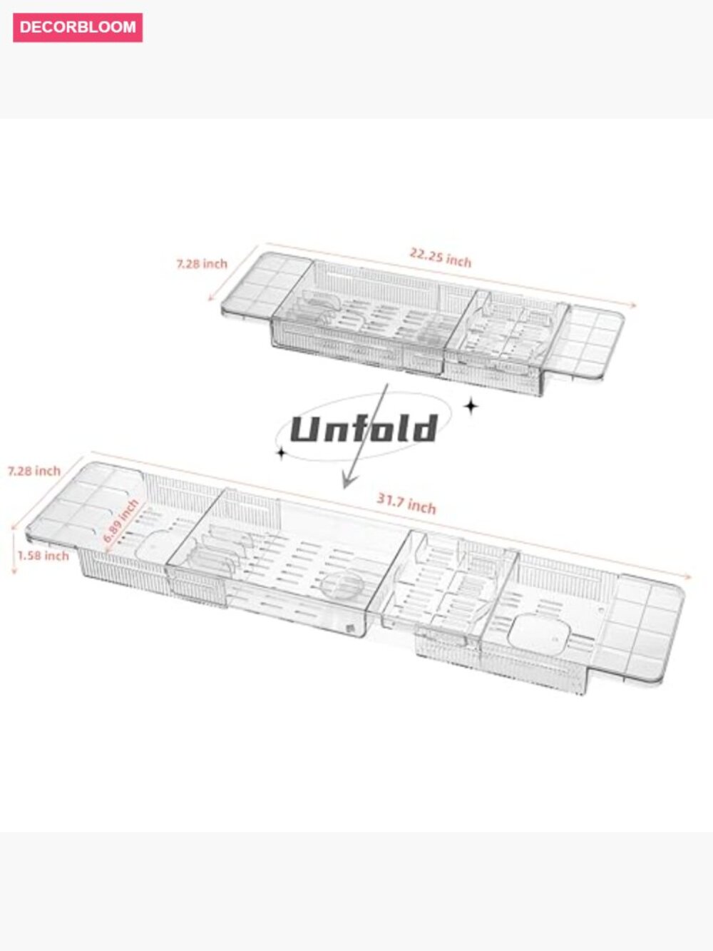 Expandable Bath Tray with Wine and Book Holder - Acrylic Bathtub Caddy Shelf - Picture 2 of 7